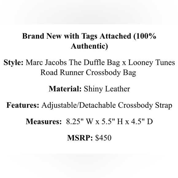 🌷Marc Jacobs X Looney Tunes Collaboration Road Runner Limited Edition Bag - Picture 5 of 6